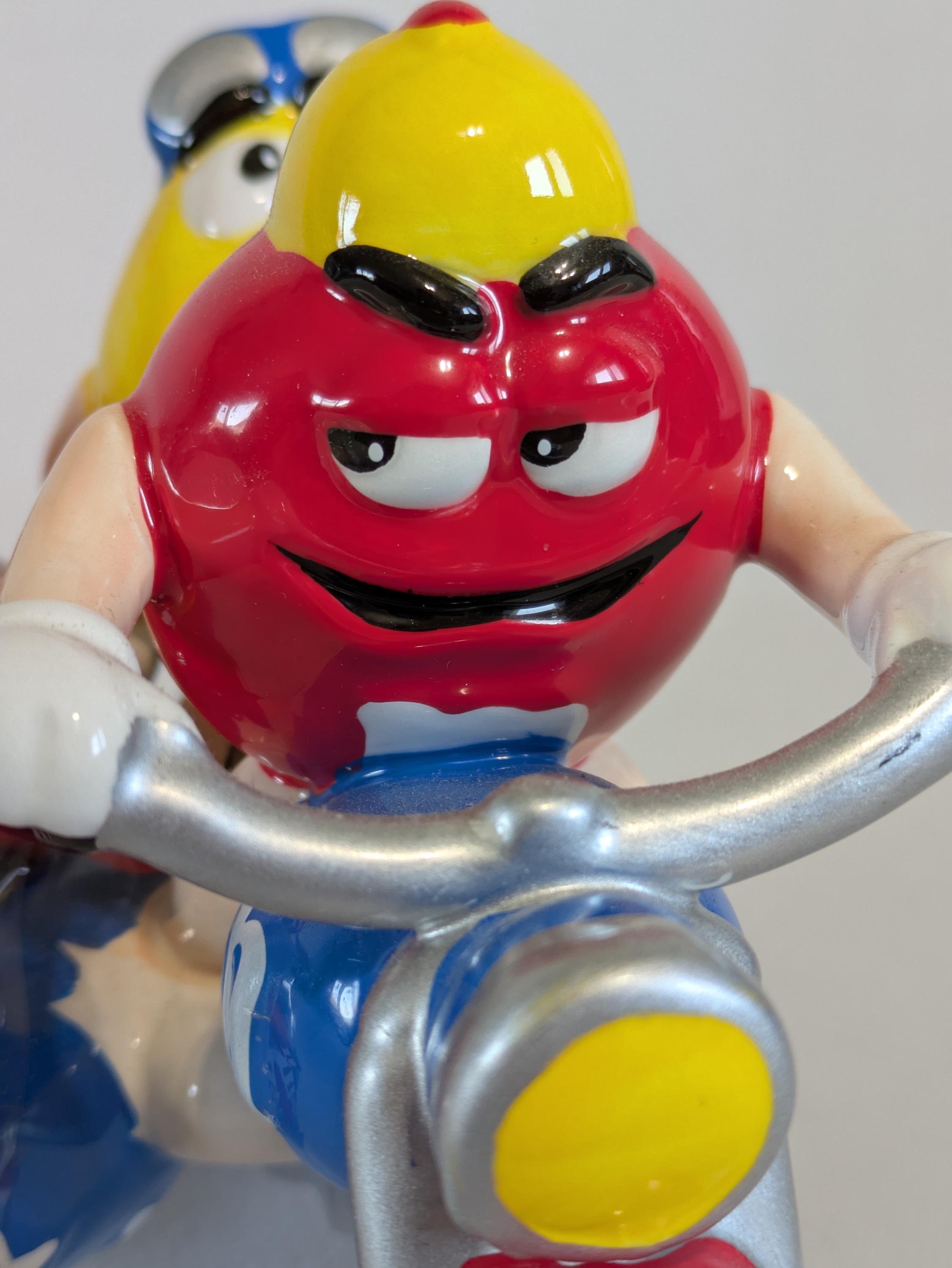 M&M Candy Dish, Motorcycle and Sidecar, Hand Painted, Ceramic, Red