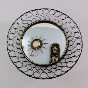 Convex Mirror, Black And Bronze, Wall Mirror, MCM, Vintage
