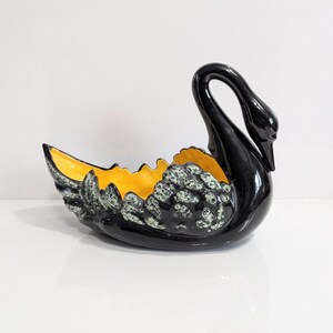 Planter, Catch All, Black Swan, Glazed Ceramic, Vintage, Decor, MCM, Textured, Granite