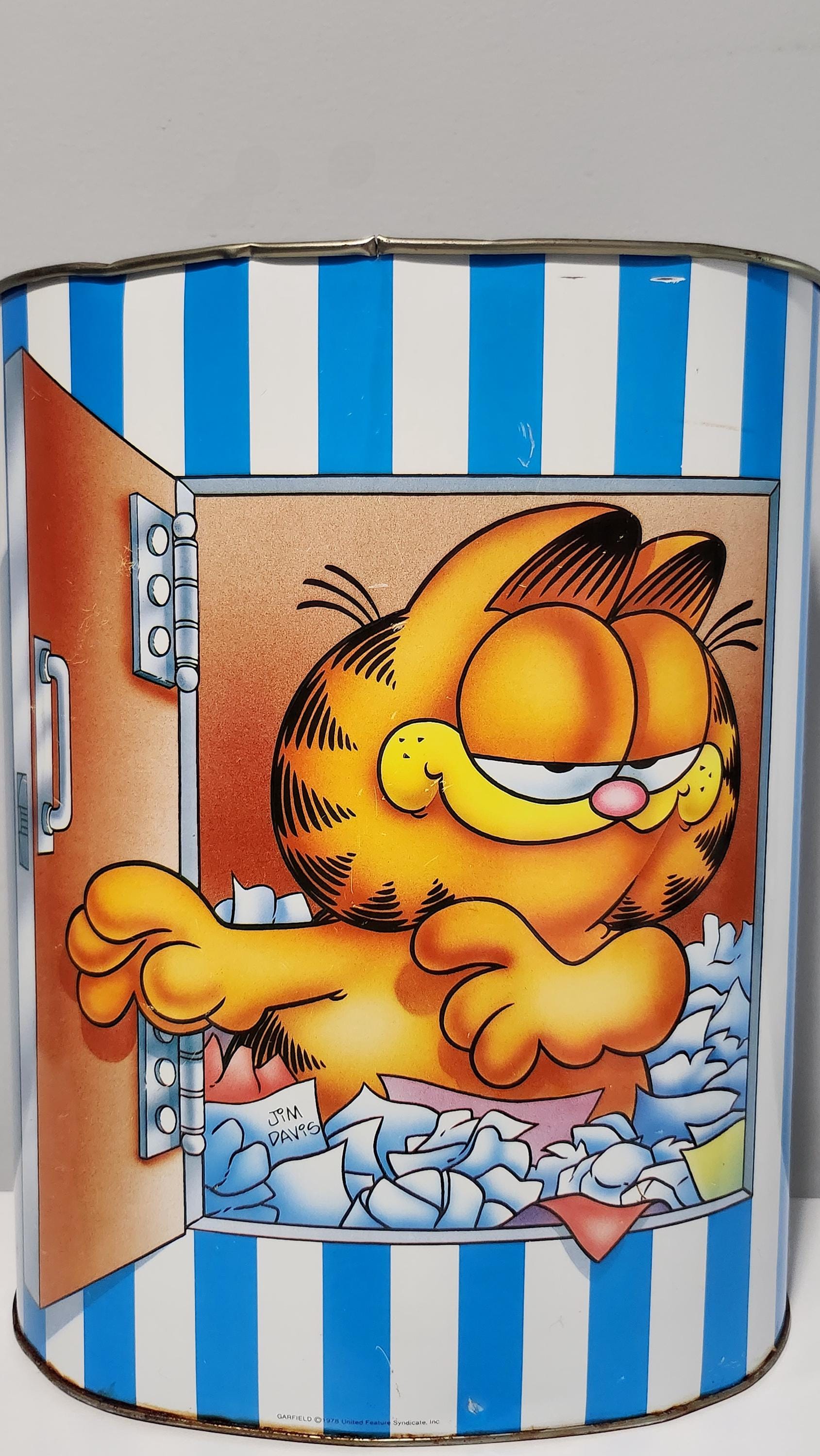 Garfield Garbage Can, Vintage, 1978, Jim Davis, Blue and White