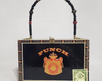 Sac à main boîte à cigares, punch cigares, bois, poignée perlée, vintage, fabriqué au Honduras