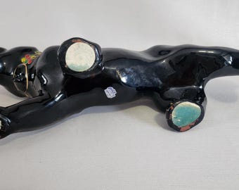 ブラックパンサーの置物、陶器、MCM、日本製、ヴィンテージ、1950年代