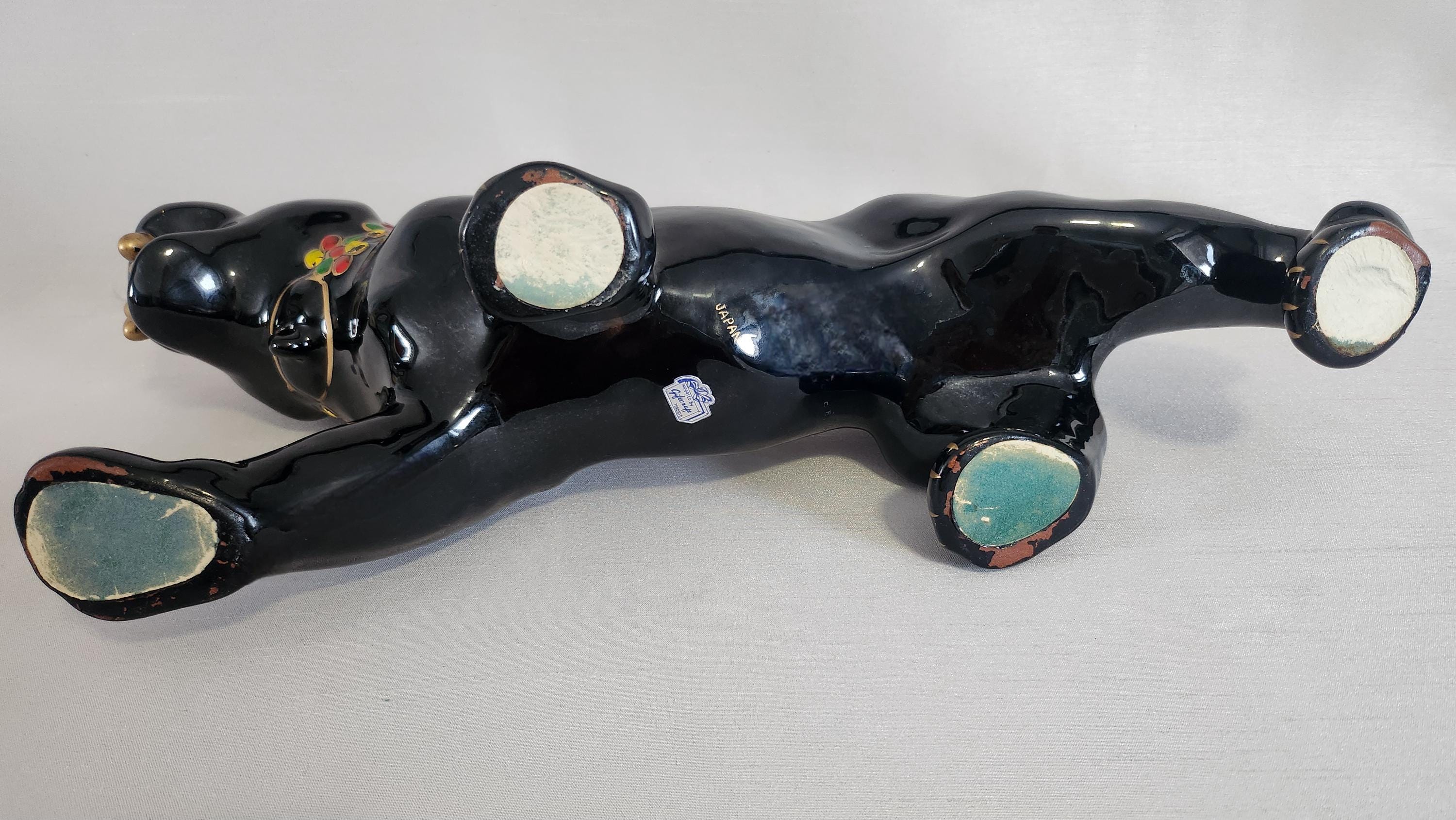 ブラックパンサーの置物、陶器、MCM、日本製、ヴィンテージ、1950年代