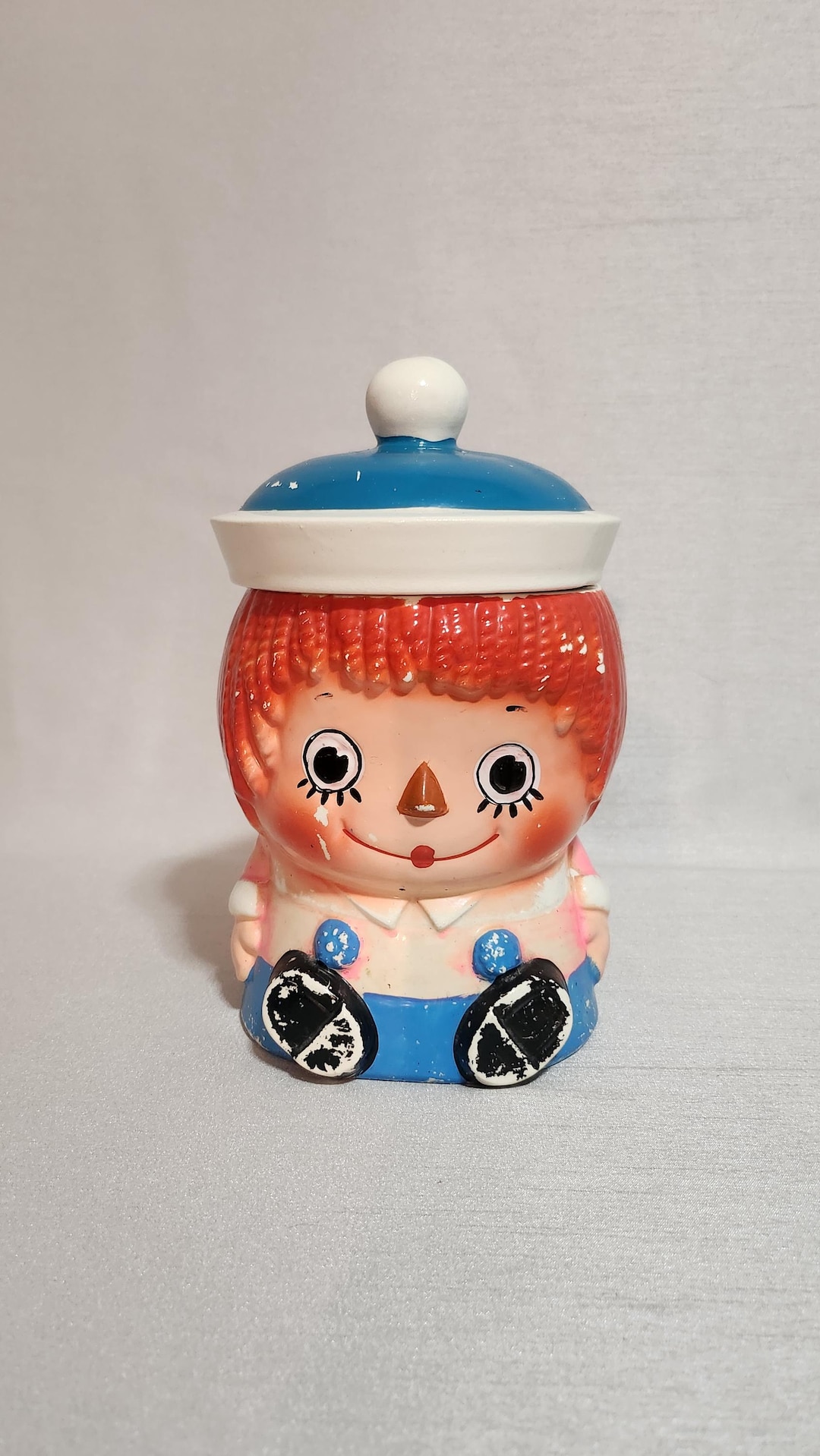 Raggedy Ann Cookie Jar, Ceramic, Hand Painted, Vintage, 1960s
