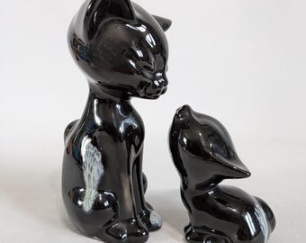 ヴィンテージの黄色と黒のセラミック製猫の置物 - Etsy 日本