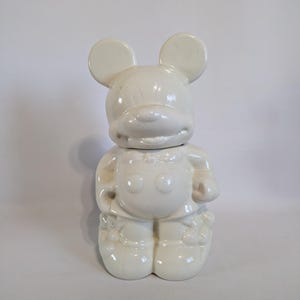 Cookie Jar, Mickey And Minnie Mouse,  Turnabout, 4 In 1, Bisque Porcelain, Walt Disney, Leeds, Unpainted, Vintage, 1940s