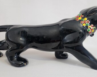 ブラックパンサーの置物、陶器、MCM、日本製、ヴィンテージ、1950年代