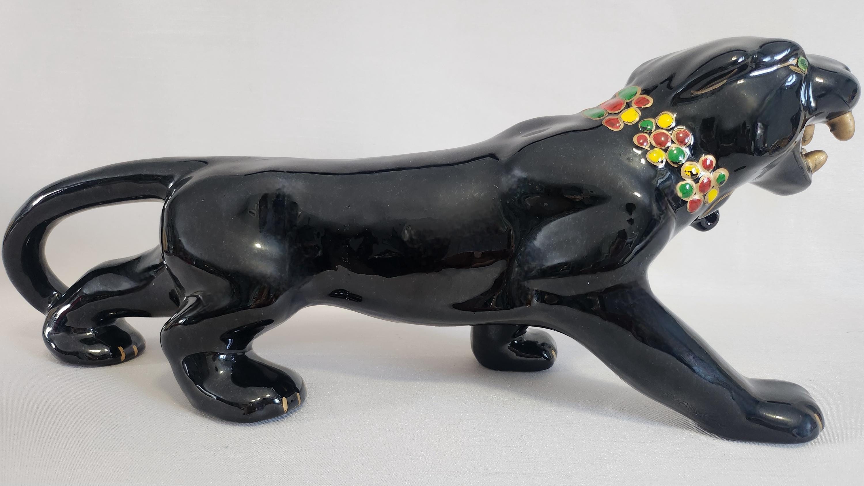 ブラックパンサーの置物、陶器、MCM、日本製、ヴィンテージ、1950年代