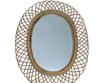 Wall Mirror, Rattan, Bamboo, Franco Albini, Italian Design, Vintage, MCM, 1960s