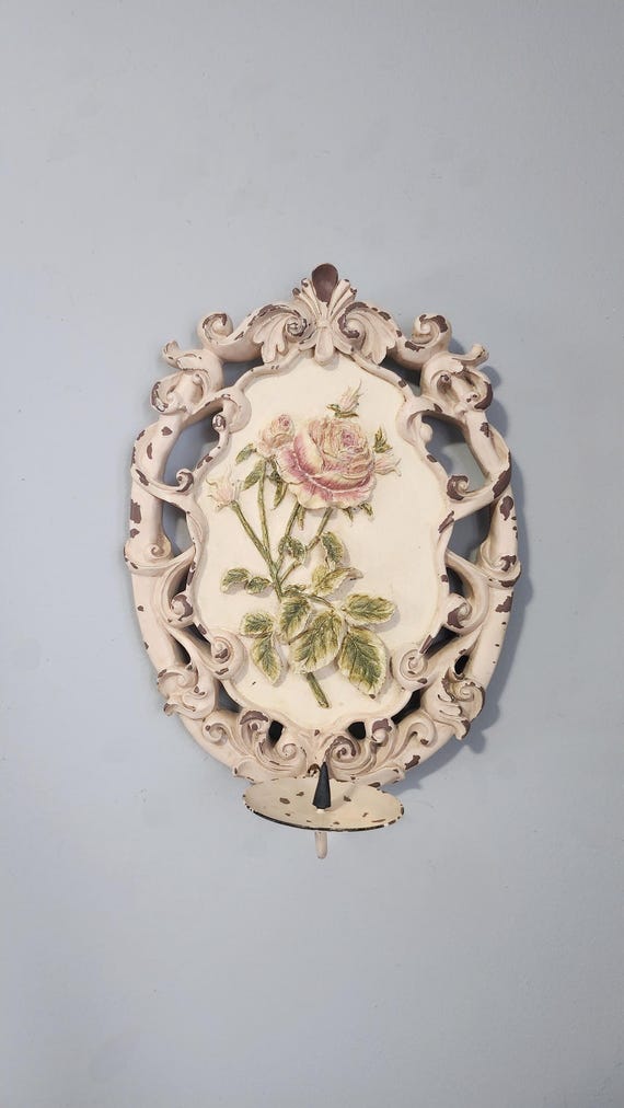 壁付け燭台、キャンドルホルダー、花柄、シャビーシック