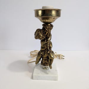 Lamp, MCM, Brass Cherub, Marble Base, Vintage, 1970s
