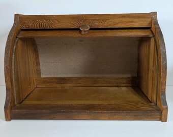 Roll Top Bread Box, Oak, Woodgrain, Rustic, Kitchen Decor