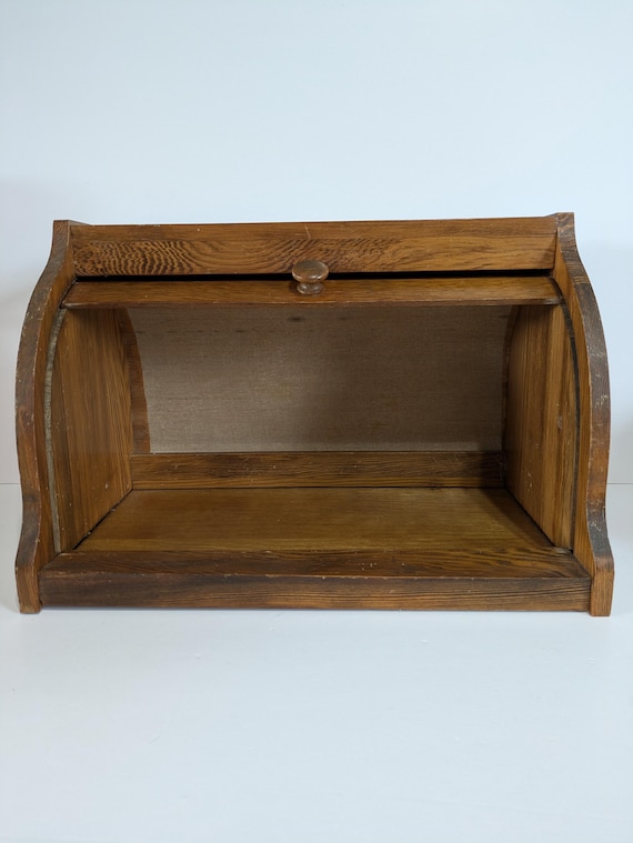 Roll Top Bread Box, Oak, Woodgrain, Rustic, Kitchen Decor