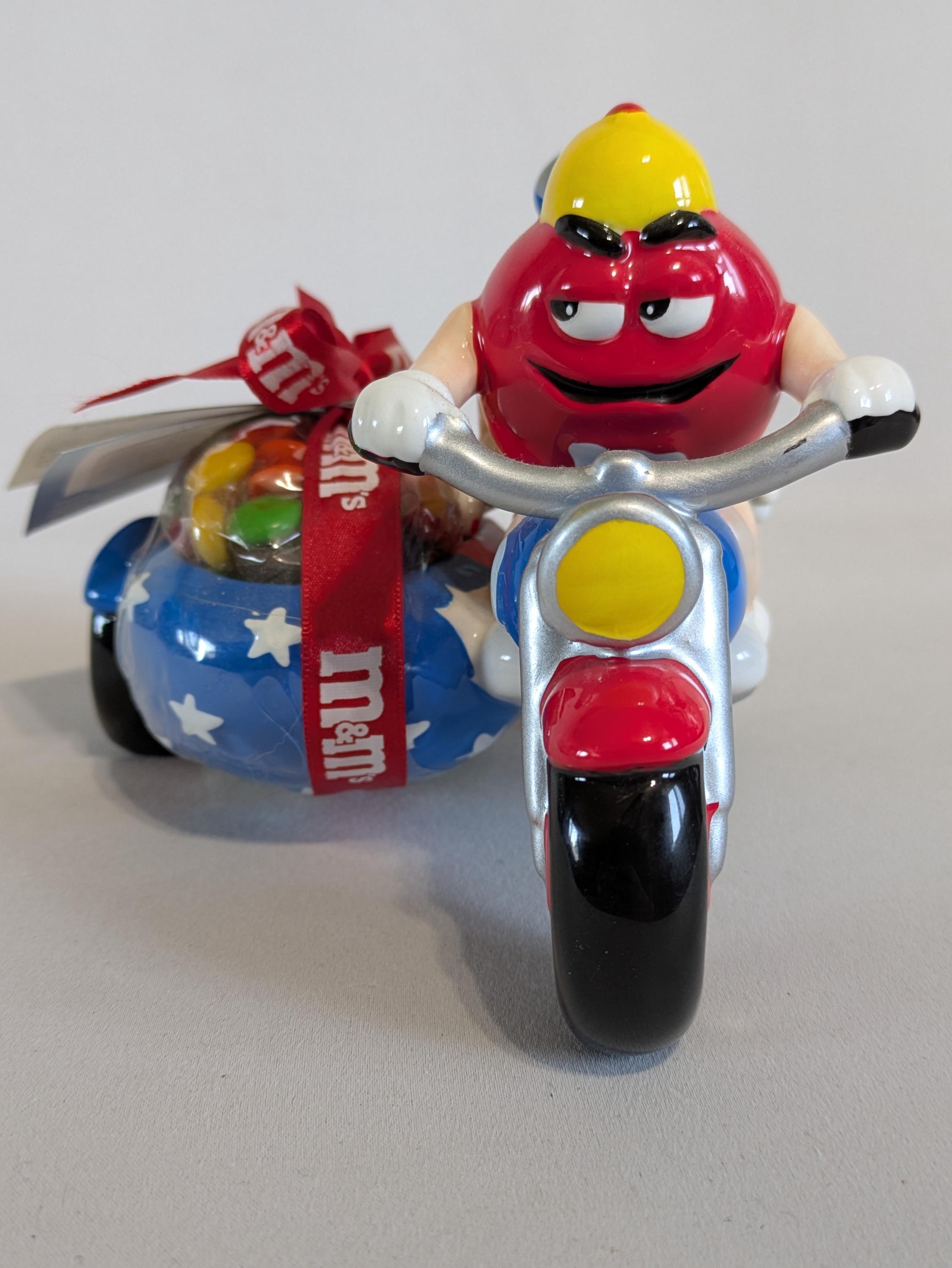 M&M Candy Dish, Motorcycle and Sidecar, Hand Painted, Ceramic, Red