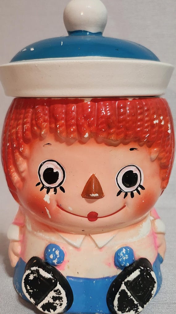 ラガディアン＆アンディ　クッキージャー Raggedy Ann Cookie Jar, Ceramic, Hand Painted, Vintage, 1960s