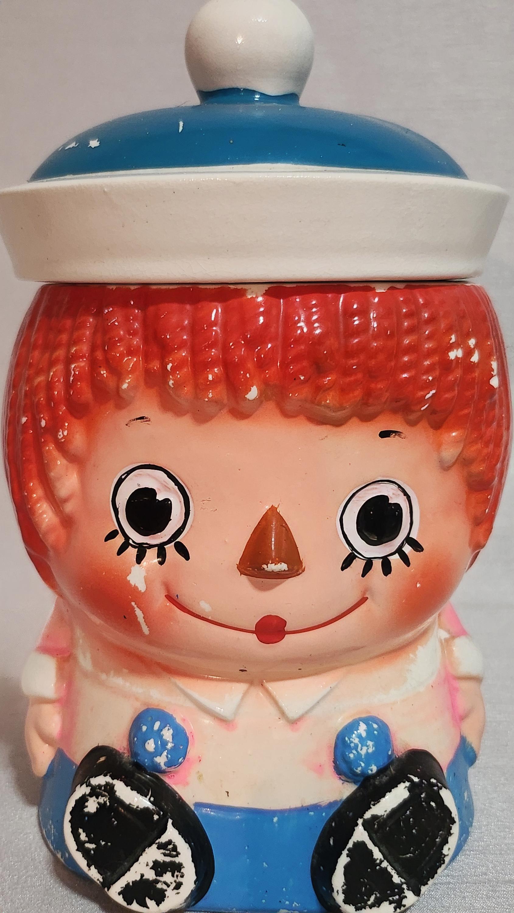 ラガディアン＆アンディ　クッキージャー Raggedy Ann Cookie Jar, Ceramic, Hand Painted, Vintage, 1960s