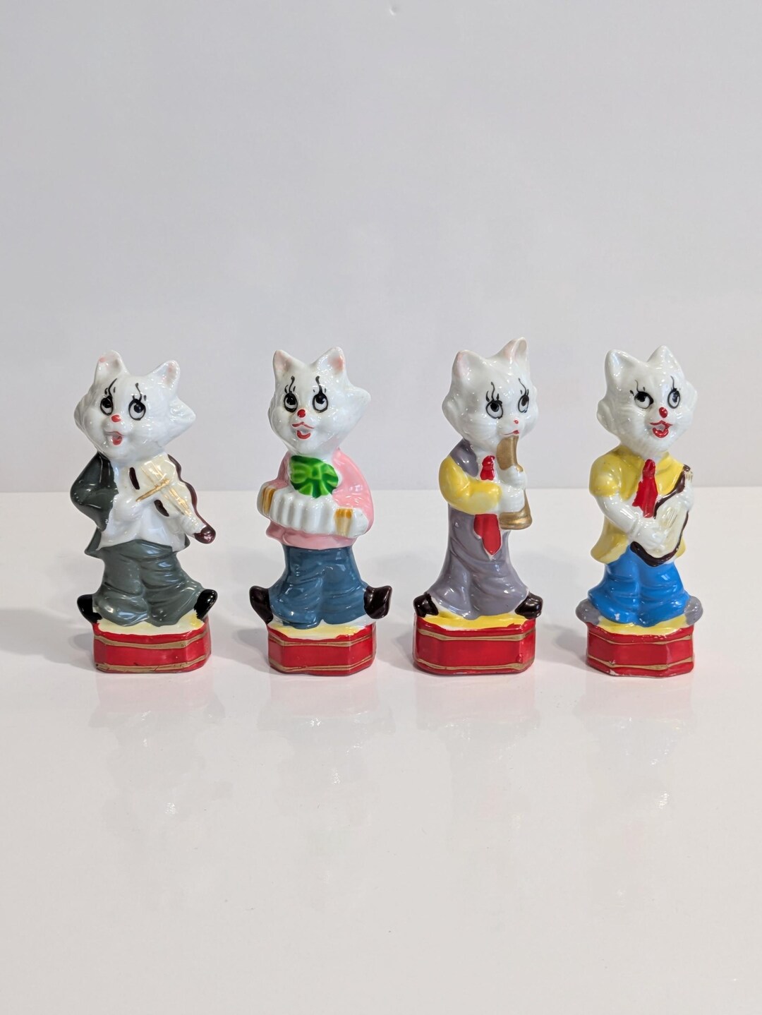 Pop Cat Instruments Musical Cat Figurines, Cat Band, Set of 4, Decorative, Anthropomorphic ...