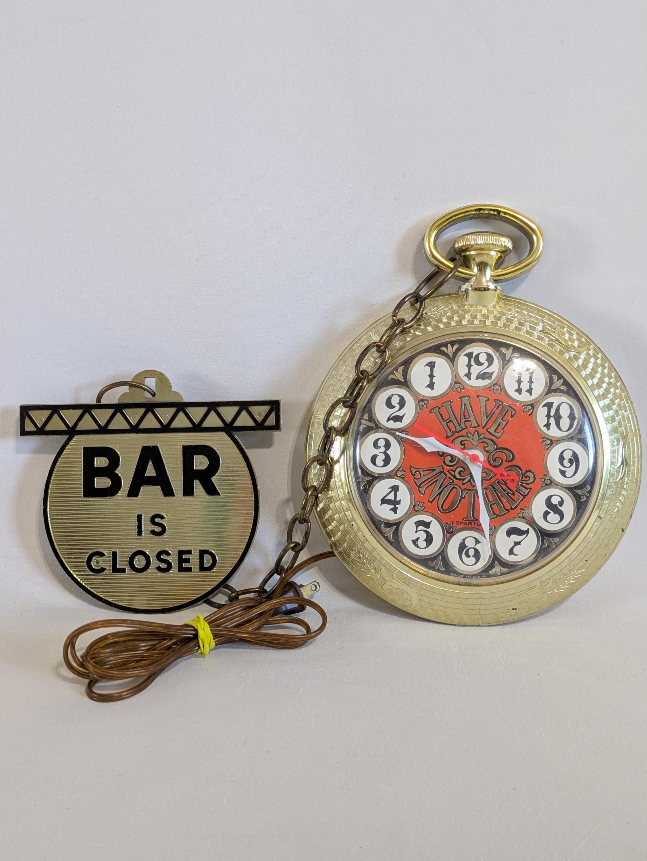Wall Clock, Spartus, Have Another, Pocket Watch, Retro, Man Cave