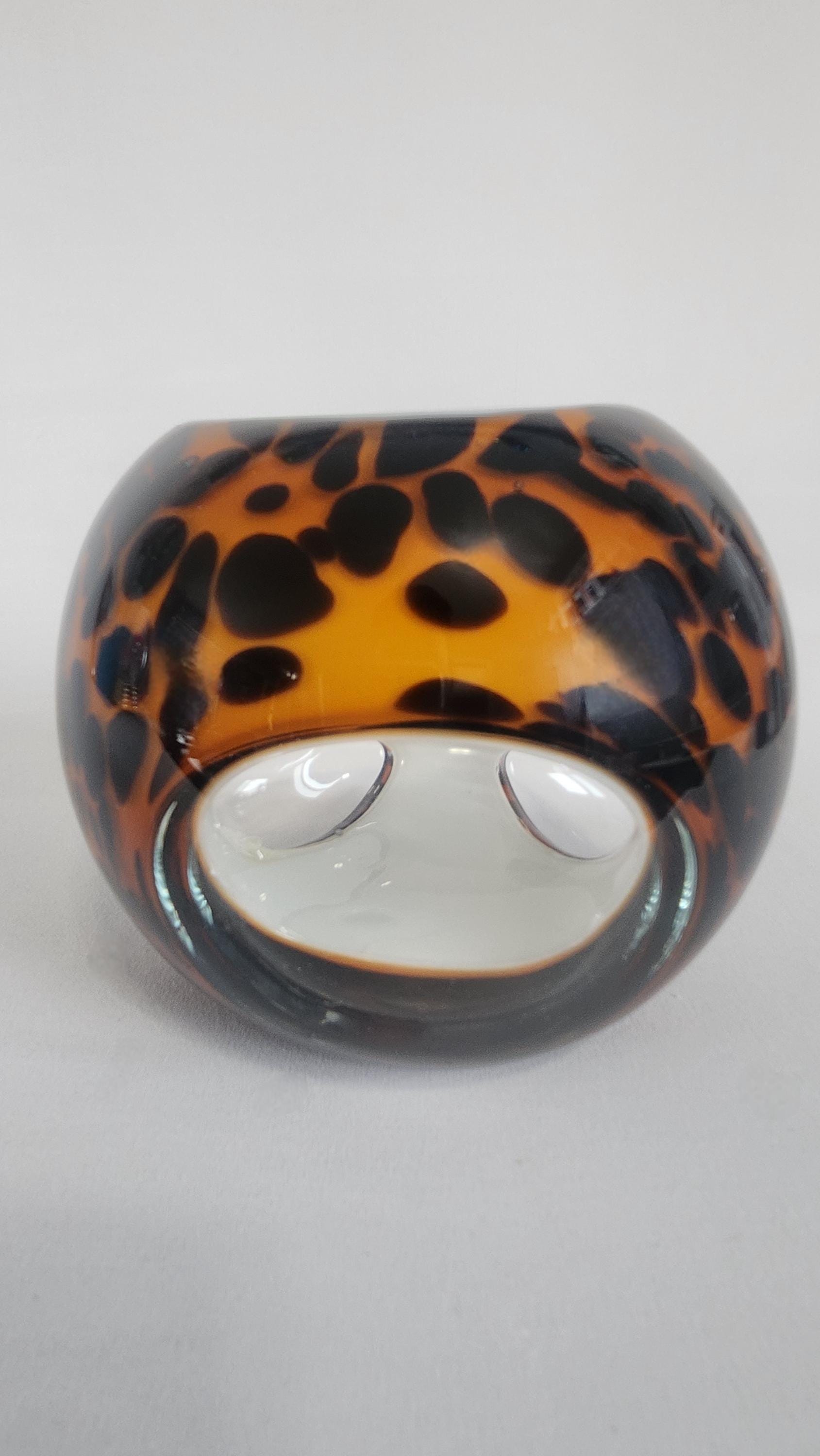 Vase en verre effilé brun/ambré à motifs léopard/écaille de tortue de 9,5 po. - France