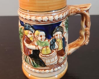 1950年代のヴィンテージ陶器製ガラス加工ビールジョッキ2個セット 日本
