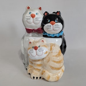 Tarro de galletas con forma de tres gatitos, Bico, vintage, de cerámica esmaltada, pintado a mano, coleccionable