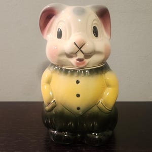 American Bisque Bunny Cookie Jar, vintage, jaren 1950, geglazuurd keramiek, gemaakt in de VS