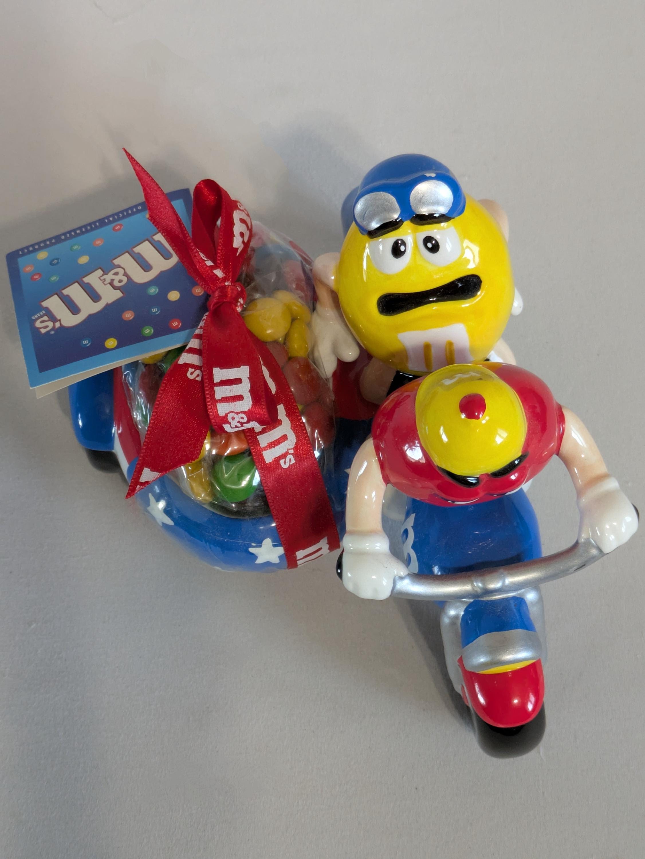 M&M Candy Dish, Motorcycle and Sidecar, Hand Painted, Ceramic, Red