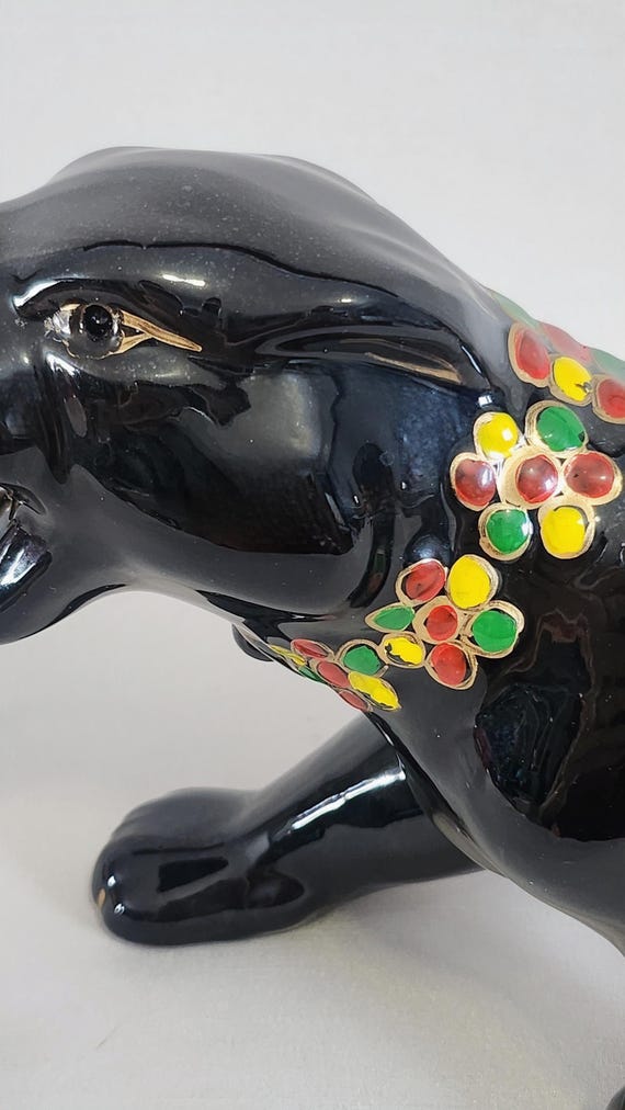 ブラックパンサーの置物、陶器、MCM、日本製、ヴィンテージ、1950年代