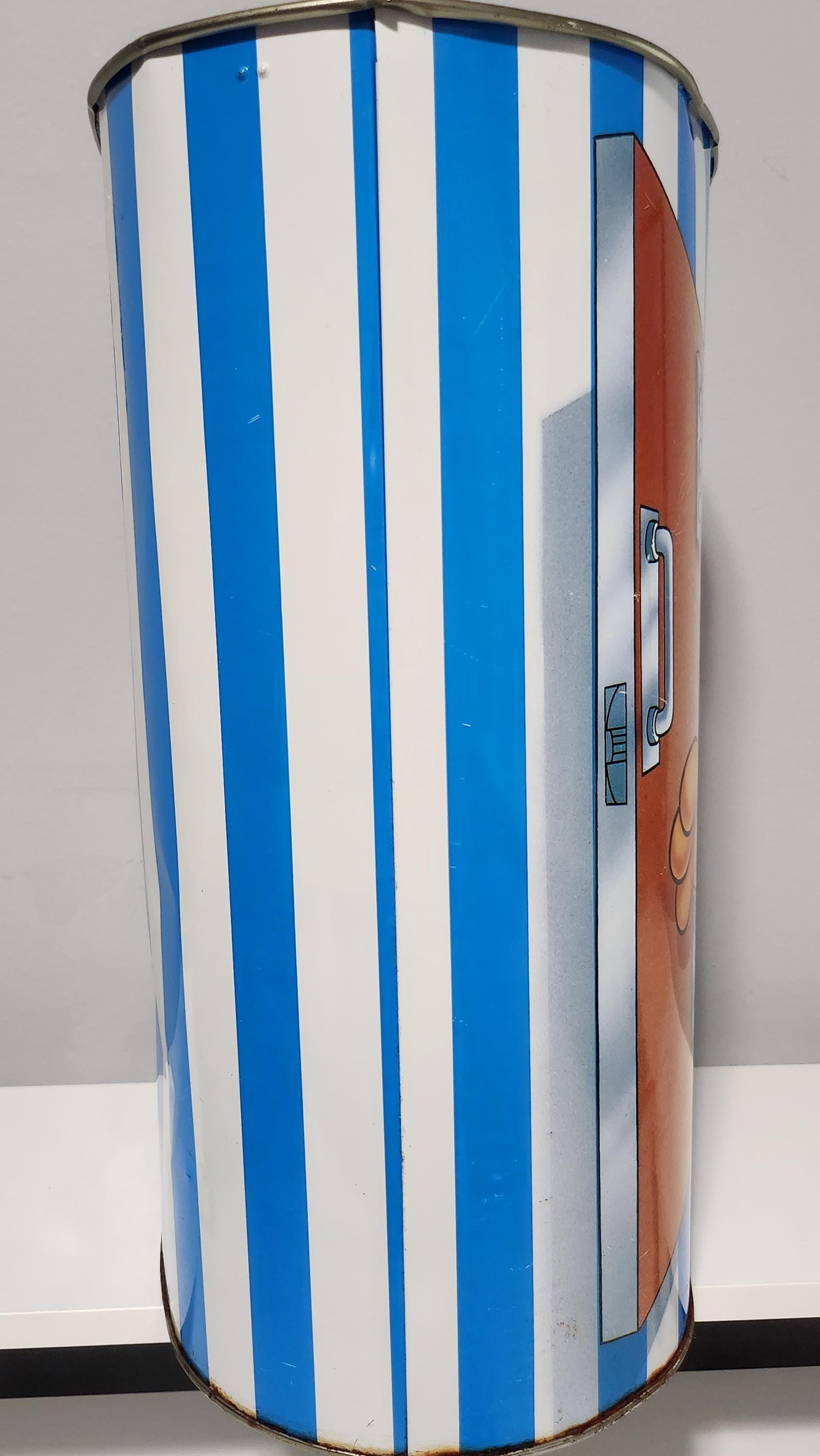 Garfield Garbage Can, Vintage, 1978, Jim Davis, Blue and White Stripes ...