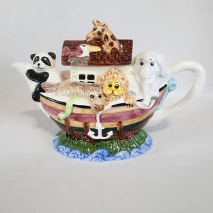 Noah's Ark Teapot, Vintage, 1990s, Cardinal Inc, Hand Painted, Glazed Ceramic
