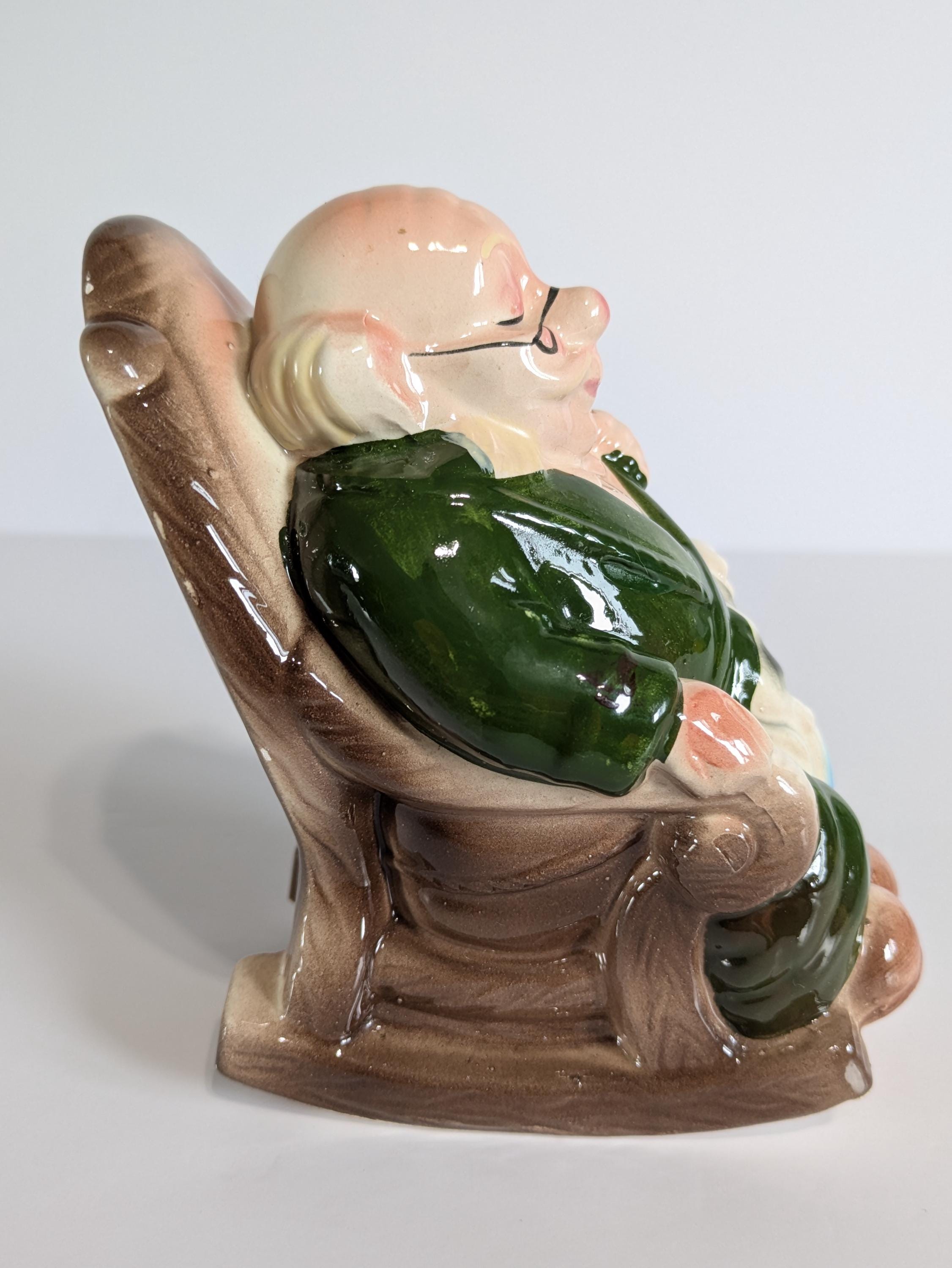 Grandfather Coin Bank, Rocking Chair, Retirement Fund, Ceramic
