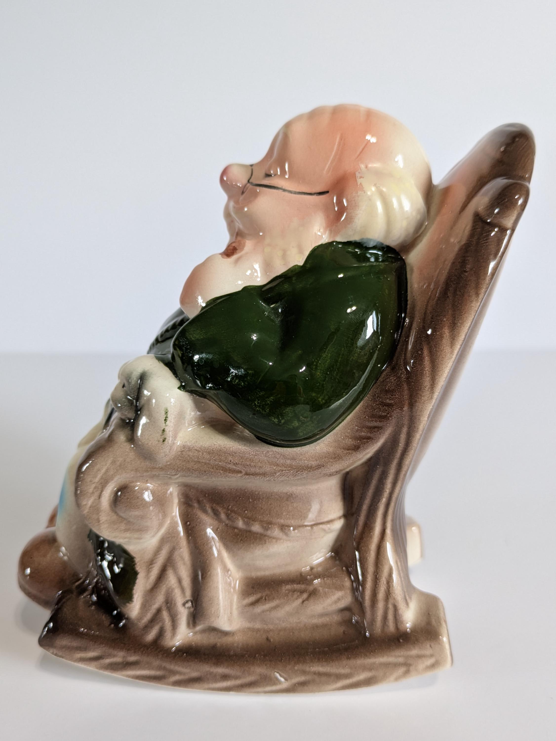Grandfather Coin Bank, Rocking Chair, Retirement Fund, Ceramic