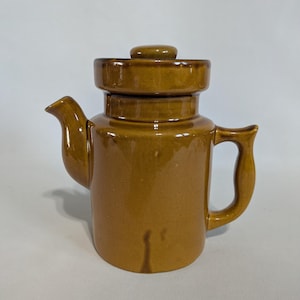 Stoneware Coffee Pot With Lid, Teapot, MCM, Brown, Vintage, 1970s, Made In Taiwan