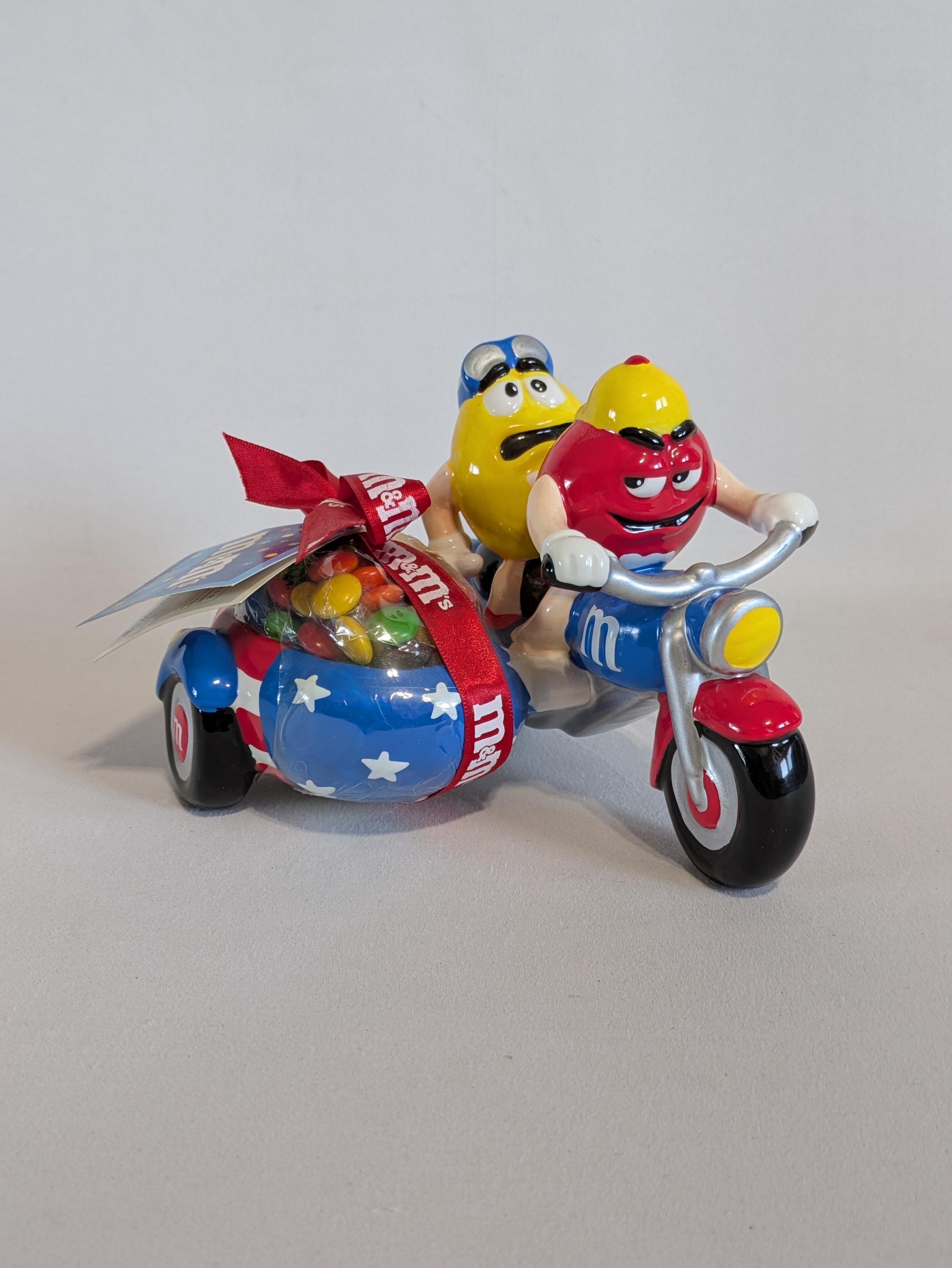 M&M Candy Dish, Motorcycle and Sidecar, Hand Painted, Ceramic, Red