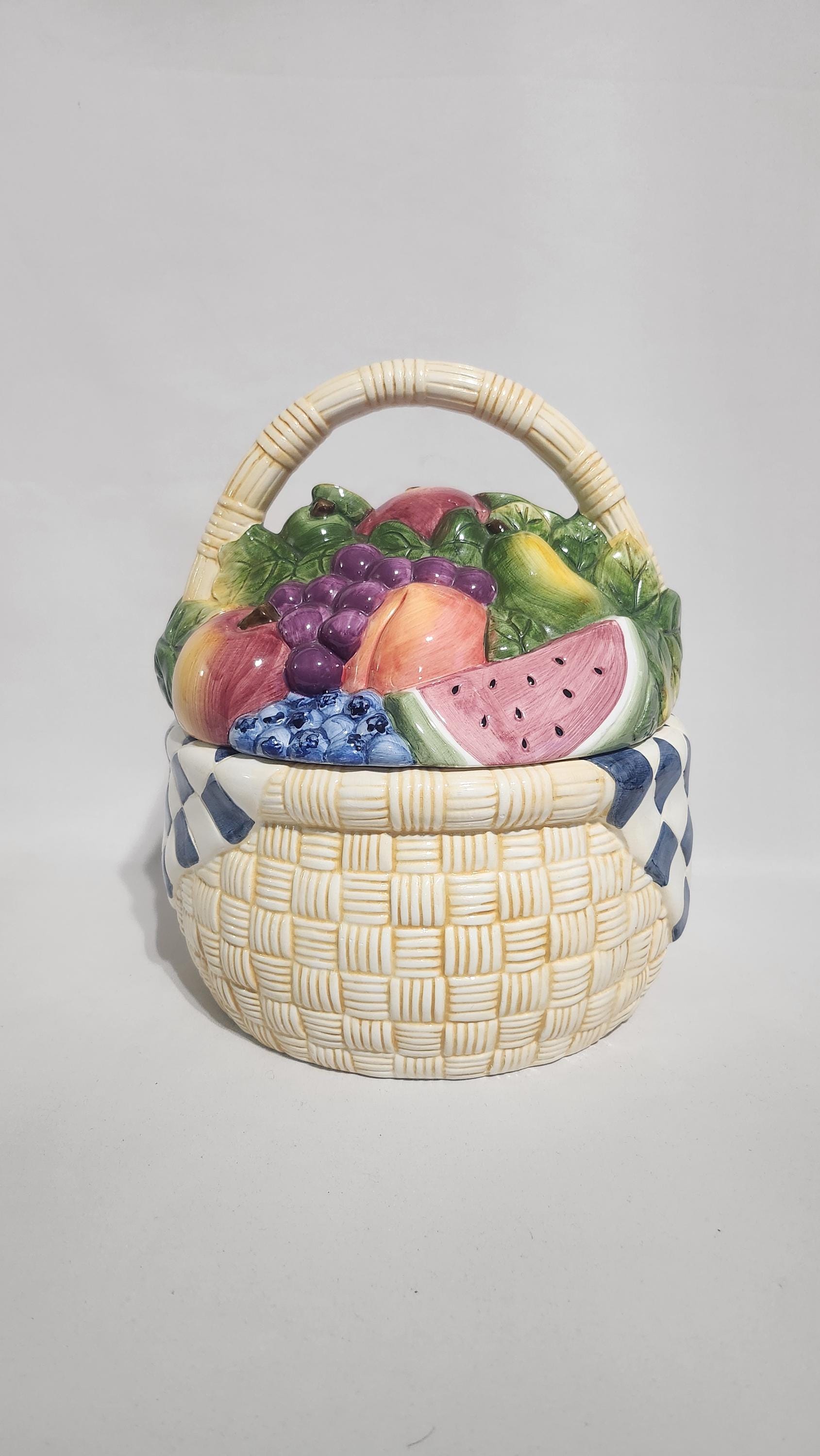 Picnic Basket Cookie Jar, Fruit Basket, Susan Winget, RARE
