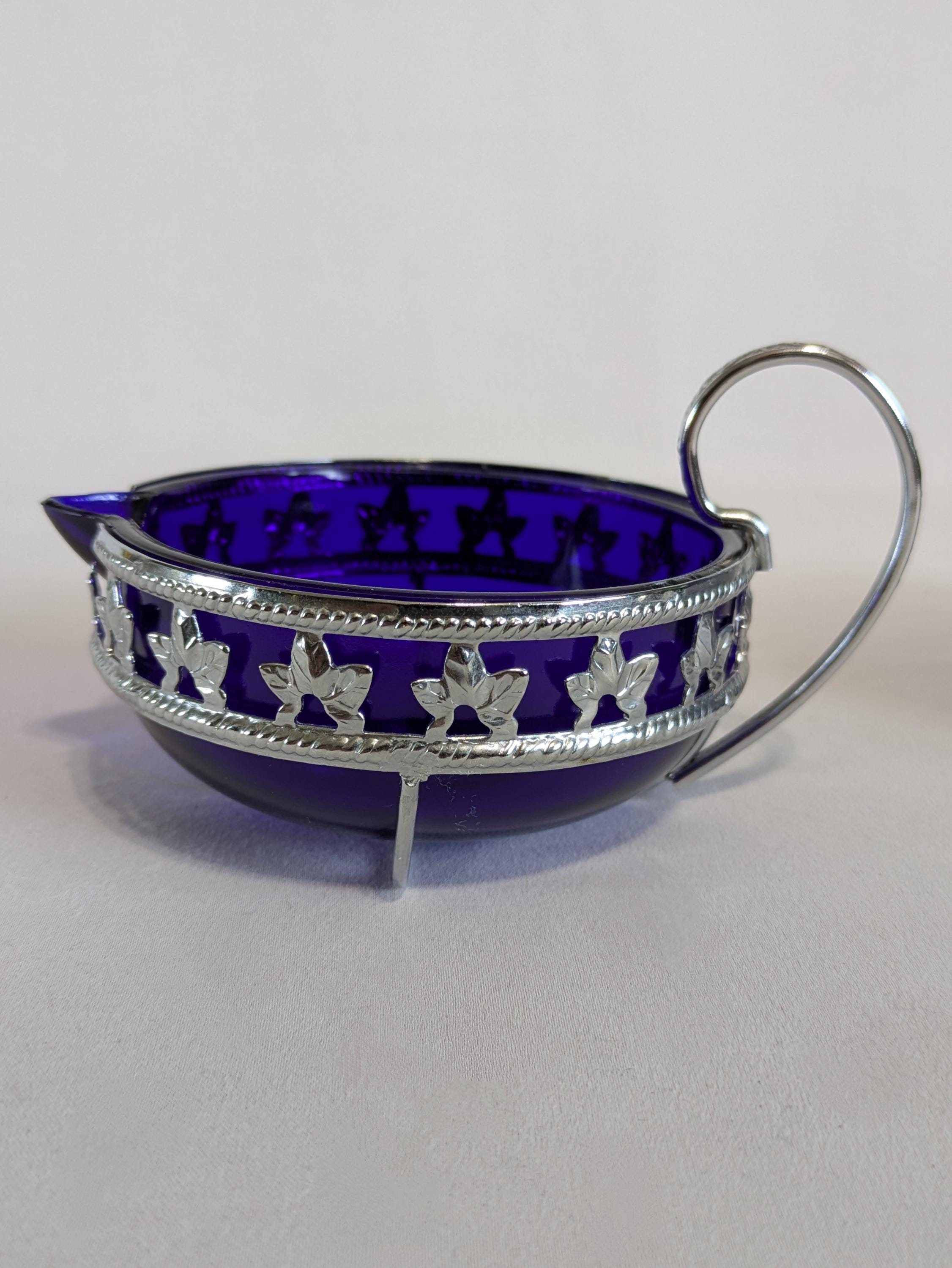 シュガー＆クリーマーセット、コバルトブルー、ガラス、2個セット