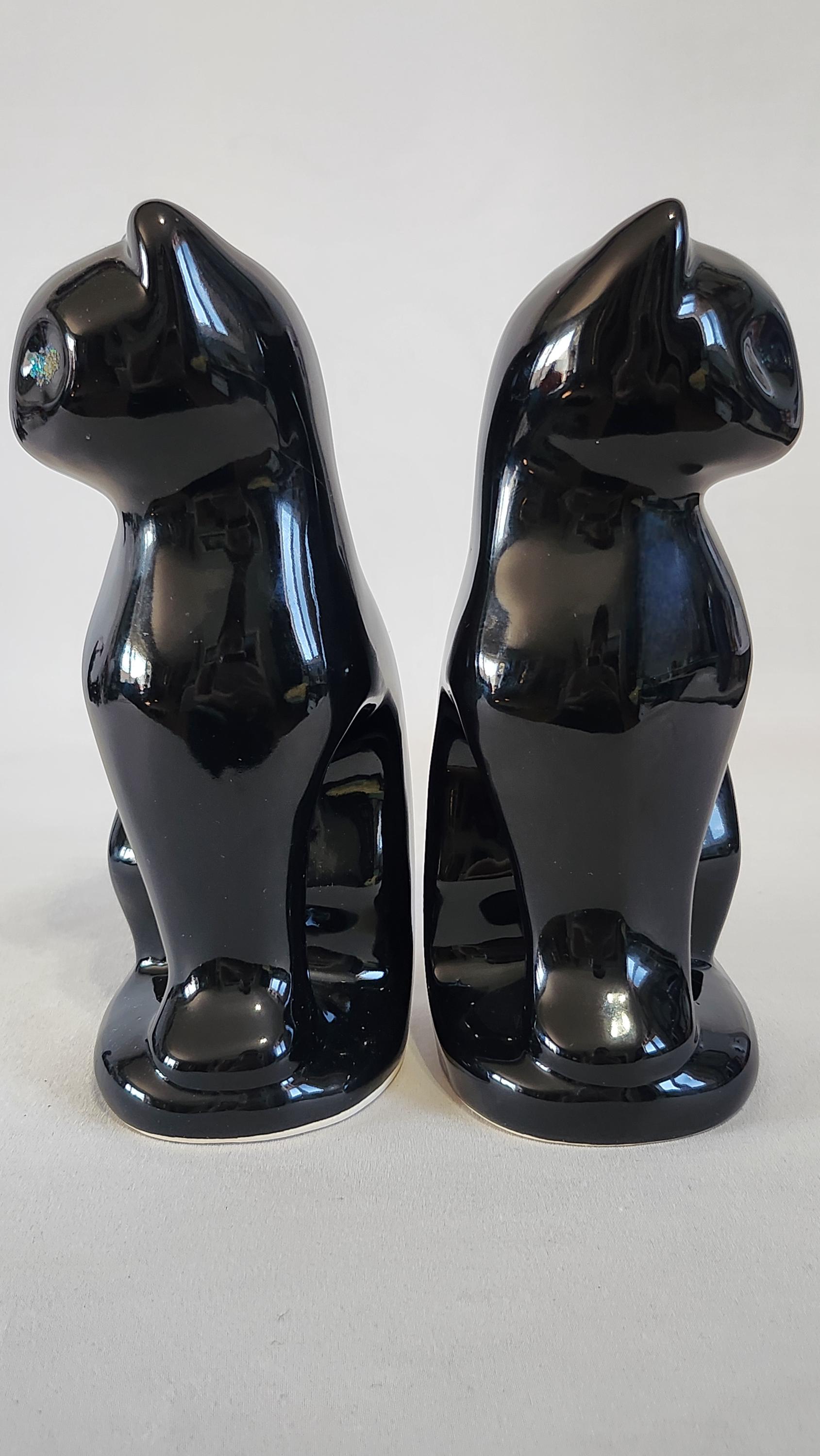 Statuette Chat En Céramique Pierre Noire - Yeux Verts