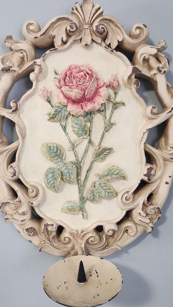 壁付け燭台、キャンドルホルダー、花柄、シャビーシック、アンティーク