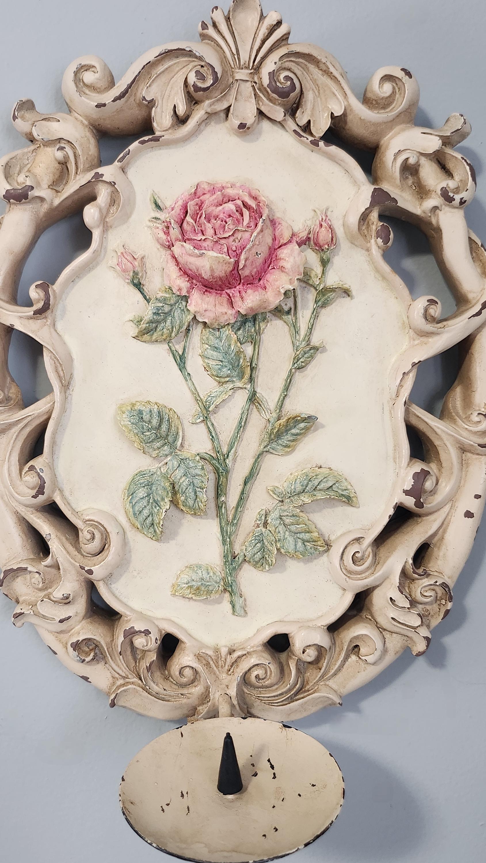 壁付け燭台、キャンドルホルダー、花柄、シャビーシック、アンティーク