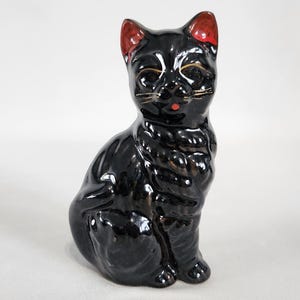 Black Cat Figurine, Ceramic,  Redware, Red And Gold, Made in Japan