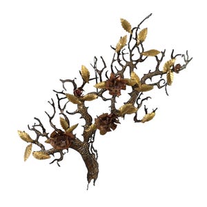 Wall Decor, Metal Art, Jere Style, Floral, Roses, Tree, Burnt, Brutalist, Retro, Mosaic, Abstract, Copper, Brass, Bronze, Vintage, 1970s