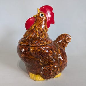 Rooster Cookie Jar, Ceramic, Hand Painted, Collectible, Decor, Vintage, 1970s