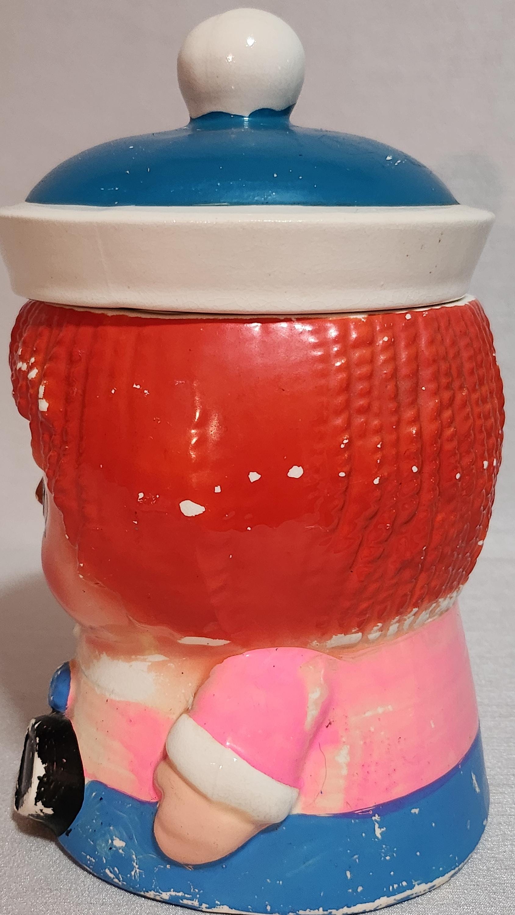 ラガディ アン クッキー ジャー、陶器、手描き、ヴィンテージ、1960