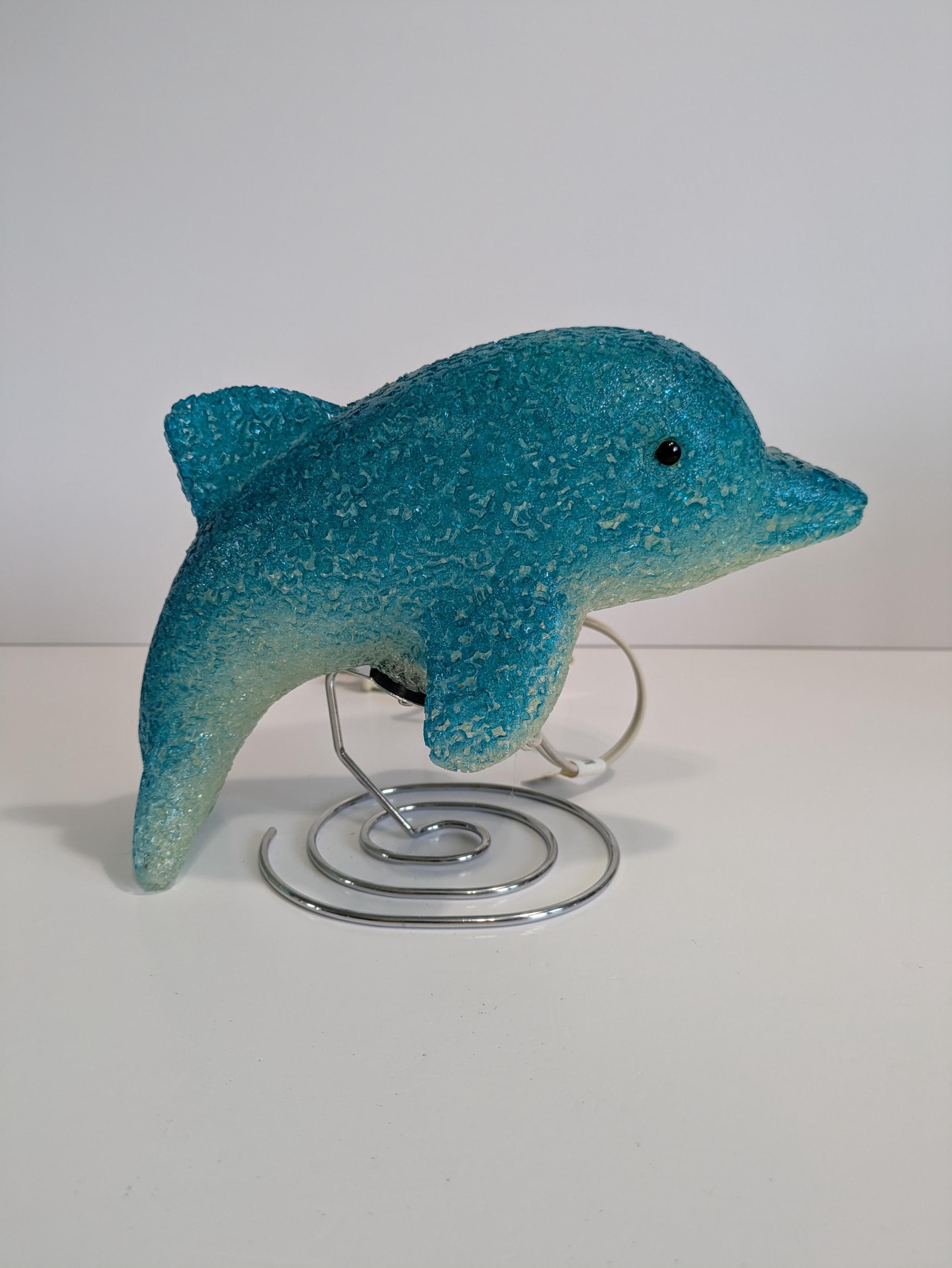 Dolphin Lamp, Melted Plastic, Popcorn Lamp, Blue, Nostalgic