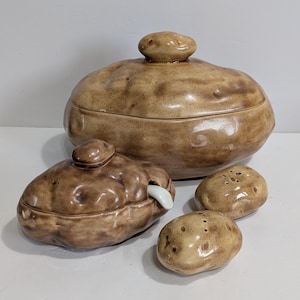 Potato Serving Set, 7 Piece Set, Atlantic Mold, Serving Dish, Salt And Pepper, Gravy Boat, Decorative, Ceramic, Vintage, 1970s