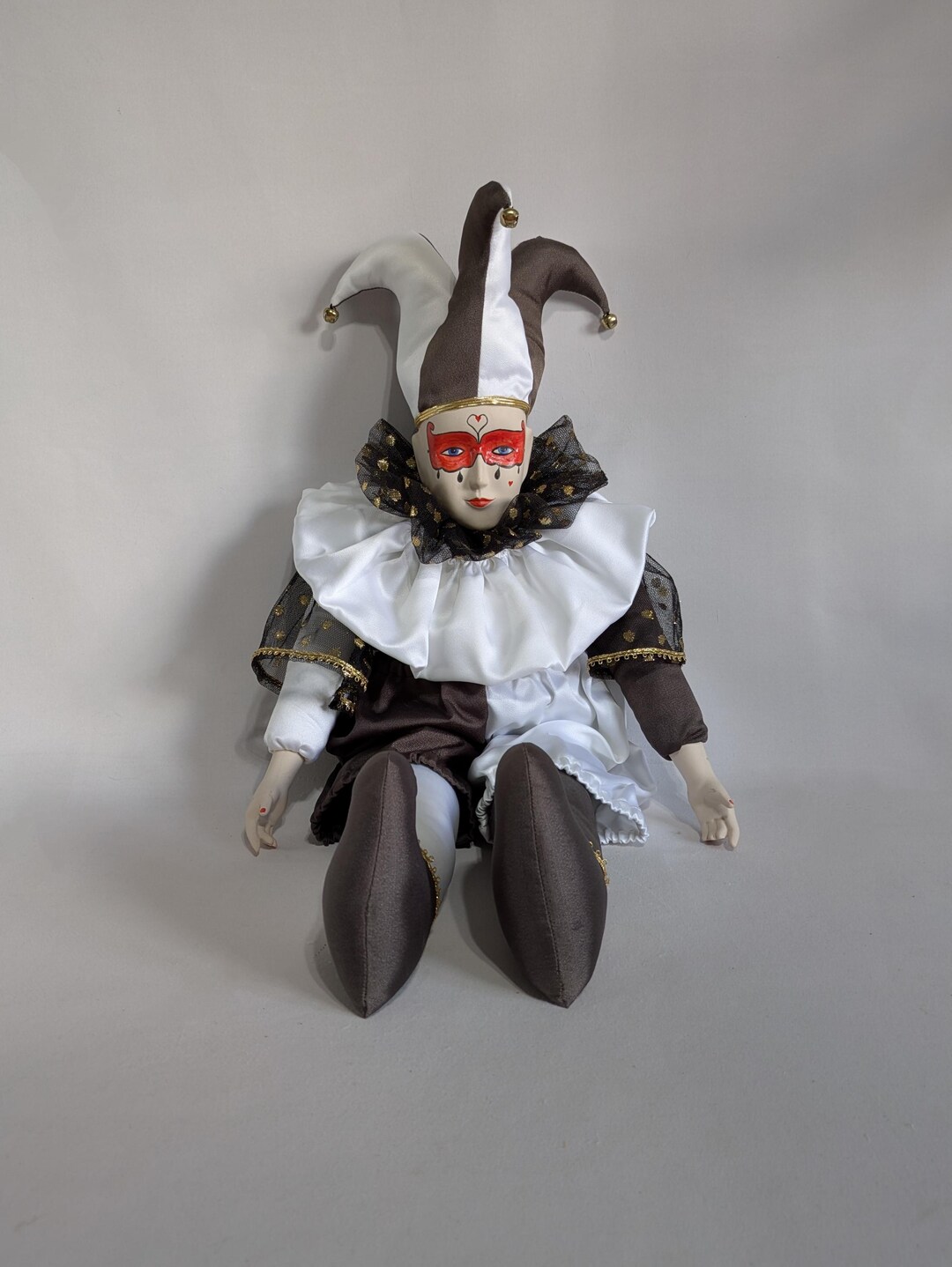 宮廷道化師人形、磁器、ぬいぐるみ、手描き、ジョーカー、道化師、王族