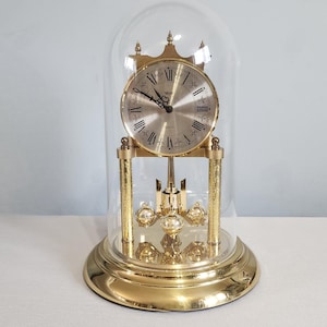Dome Clock, Trenkle, Quartz Brass, Acrylic Dome, Made in West Germany, Vintage, 1980s