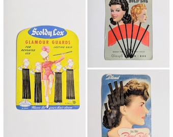 ボビーピン、Sta Rite Blend-Rite ボブピン、Gayla Hold-Bob、Scoldy Lox Glamour Guards、ヴィンテージ、1940年代