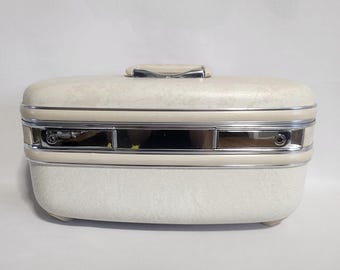 Vtg 1950s Samsonite Train Cosmetic Hard Case Travel Mottled Red