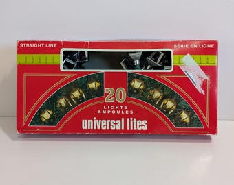 Universal Lites, Straight Line, Universal Electric Products Inc, 20 Light Set, Multi Coloured, Indoor Use, Christmas Decor, Vintage, 1970s